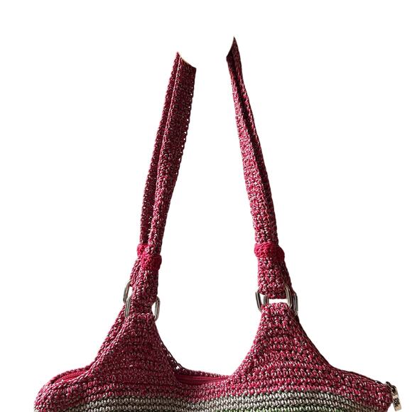 The Sak Red Green Blue Rainbow Stripe Handbag Purse Tote Beach Bag - Picture 7 of 13